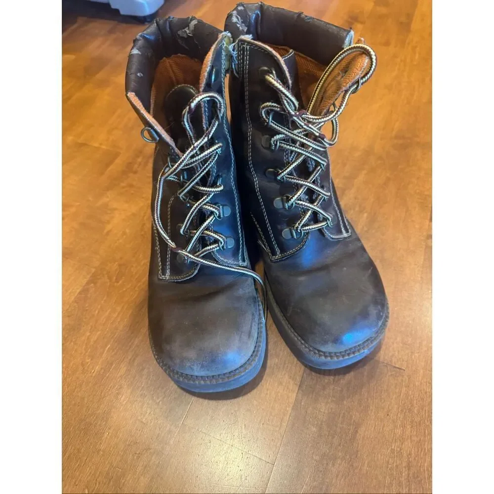 Mudd Leather Lace Up Boots Womens 9.5M Brown Chunky Heel Lug Sole Y2K Grunge
